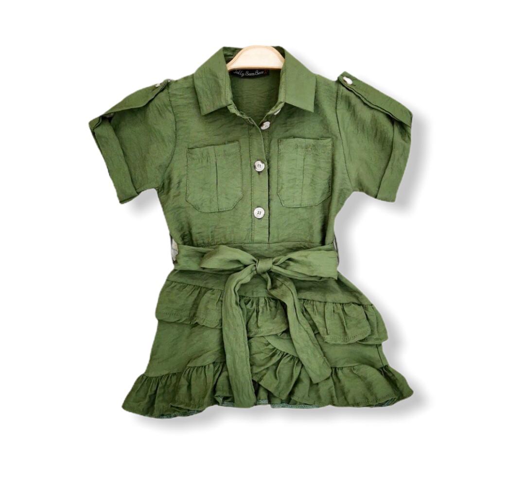 4 5 6  Yaş Kız Çocuk Elbise Yazlık Yeşil Günlük Elbise