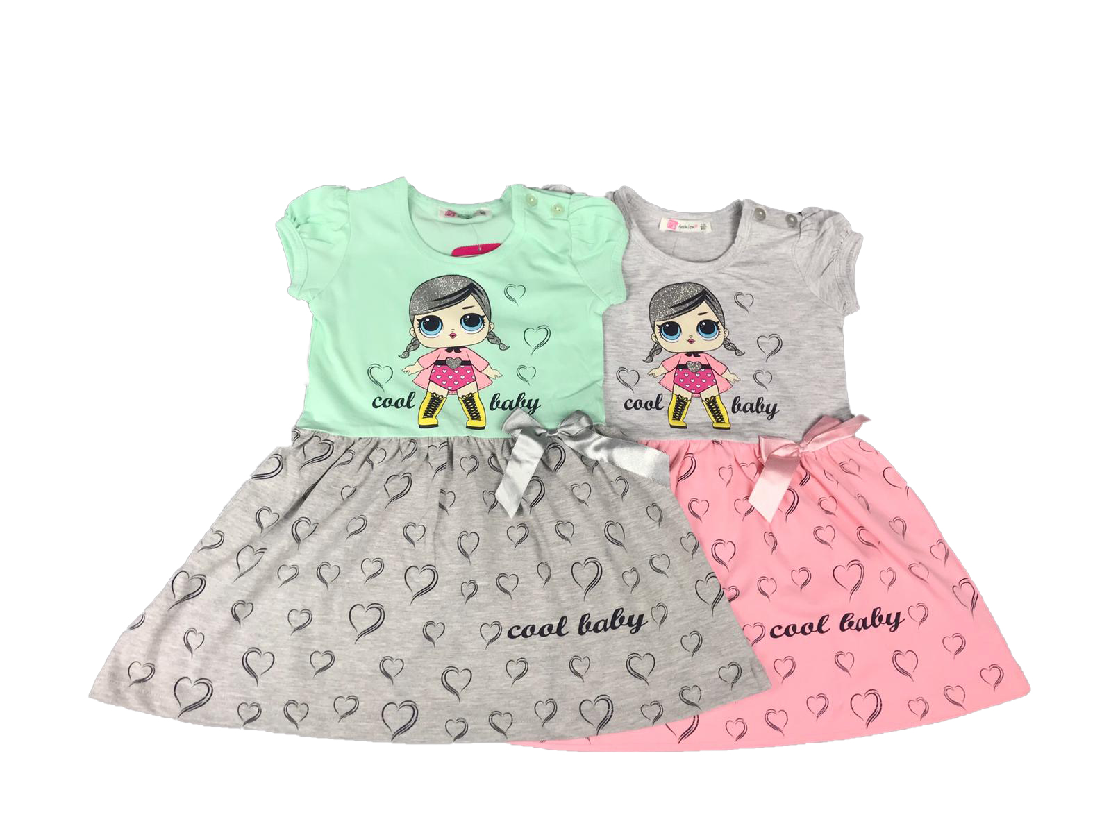 Kız Çocuk Pamuklu Elbise Baskılı 3 Farklı Renk 2 - 6 Yaş