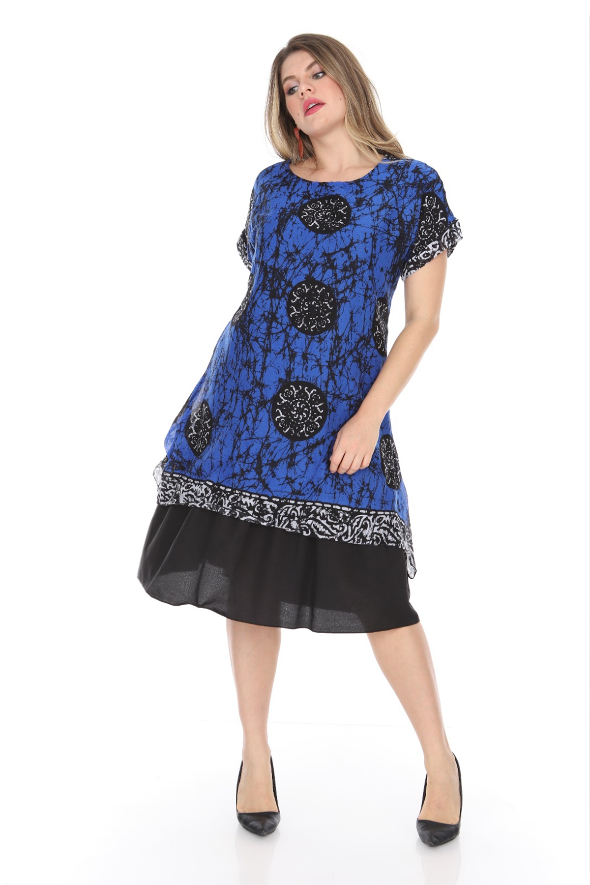 Kadın büyük beden etnik desenli tülbent kumaş yazlık elbise
