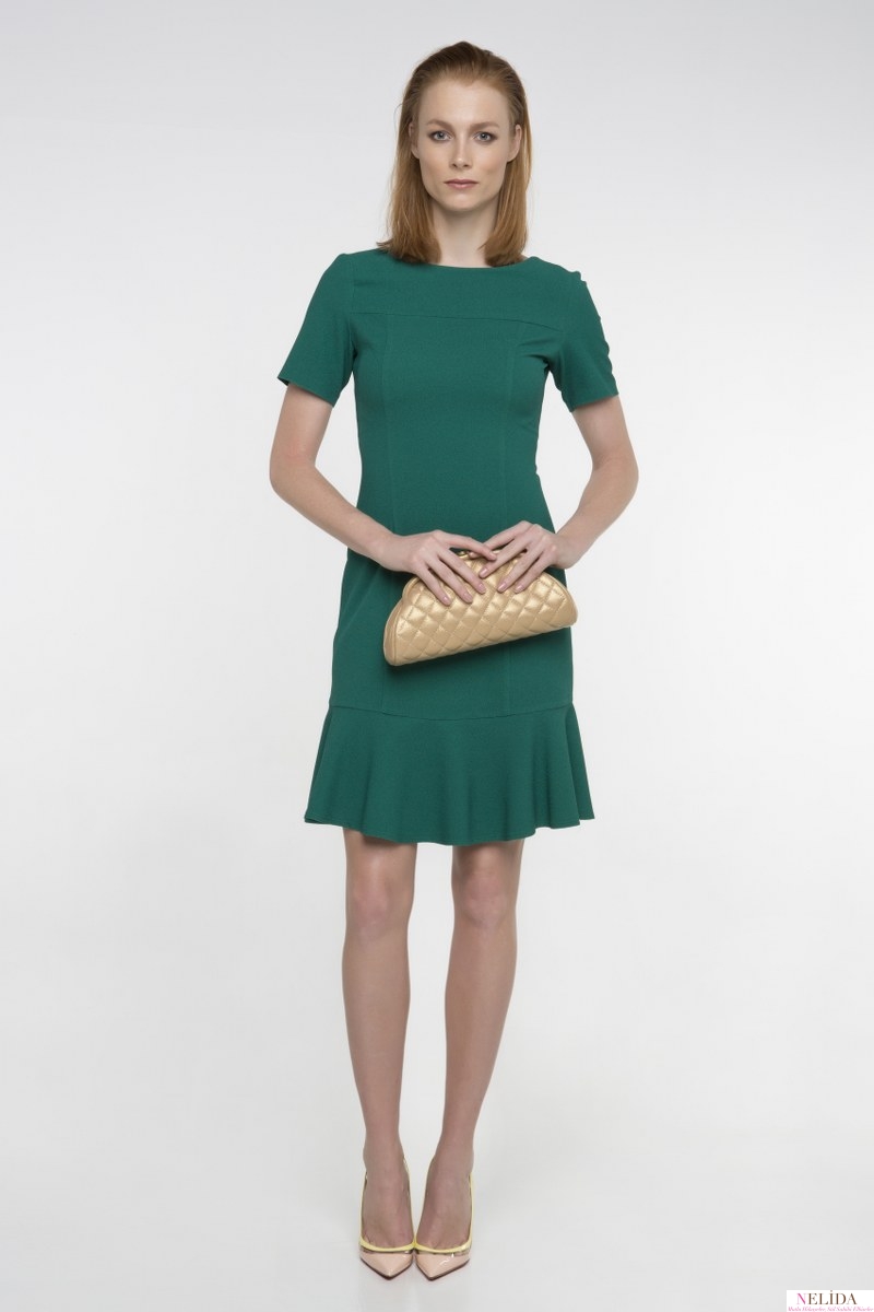 Yeşil Volanlı Şık Tasarım Elbise