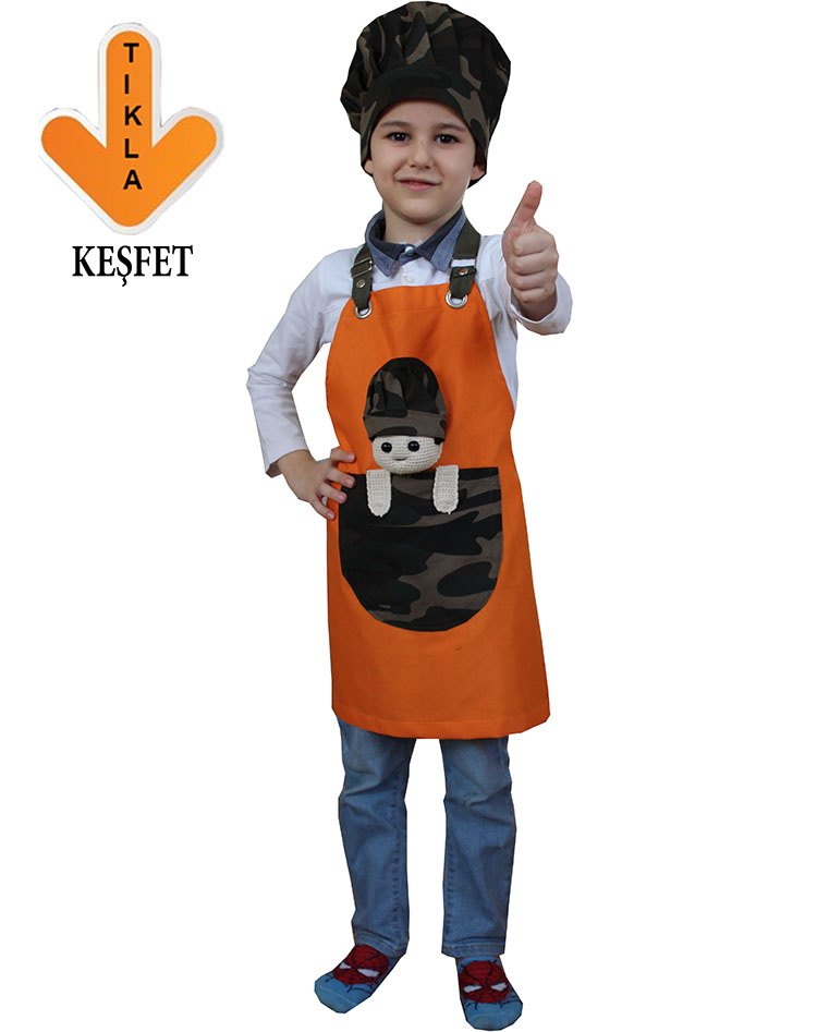 Erkek Çocuk Aşçı Kıyafeti Amigurumi Oyuncak Bebek Figürlü