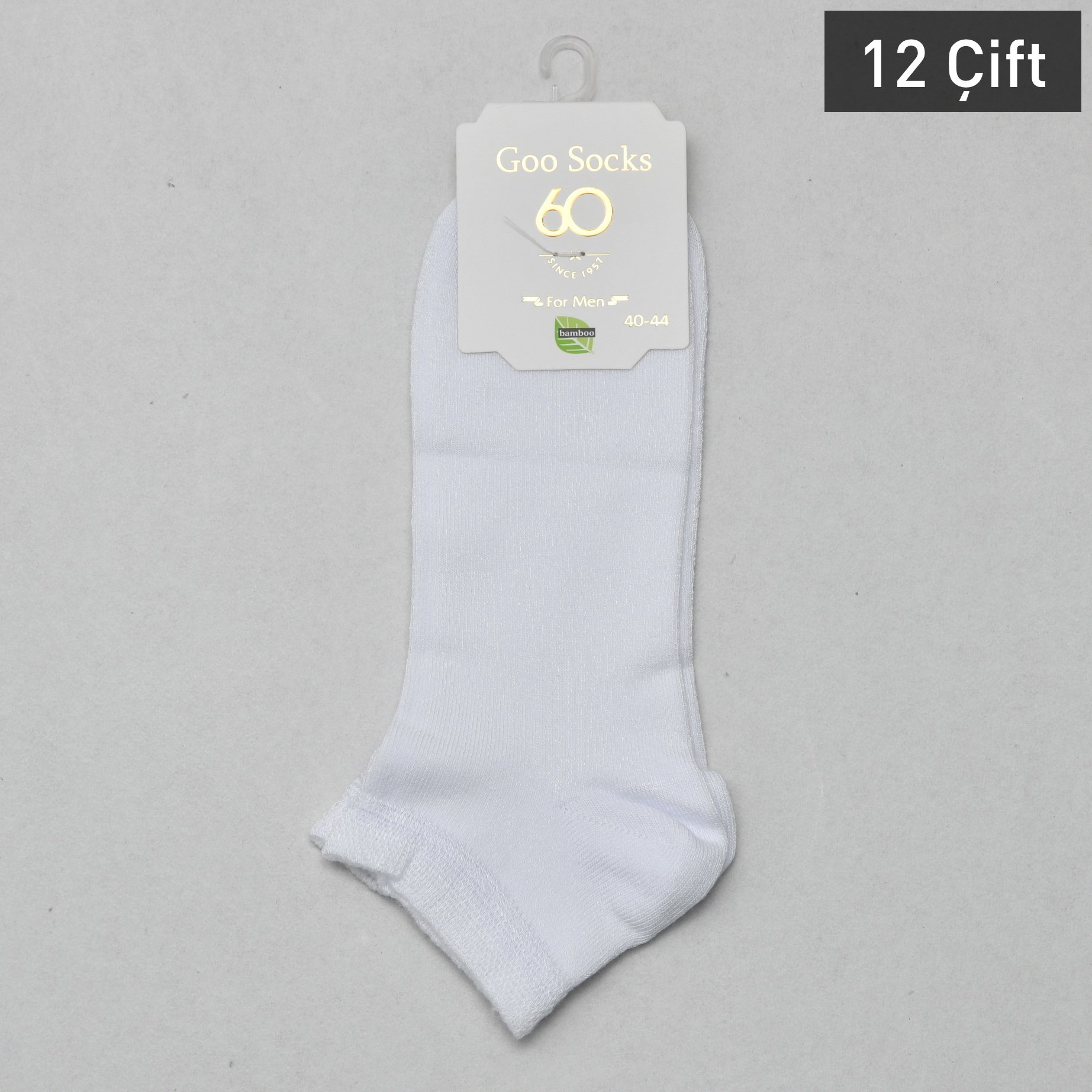 12Li Bambu Erkek Patik Çorabı - Beyaz