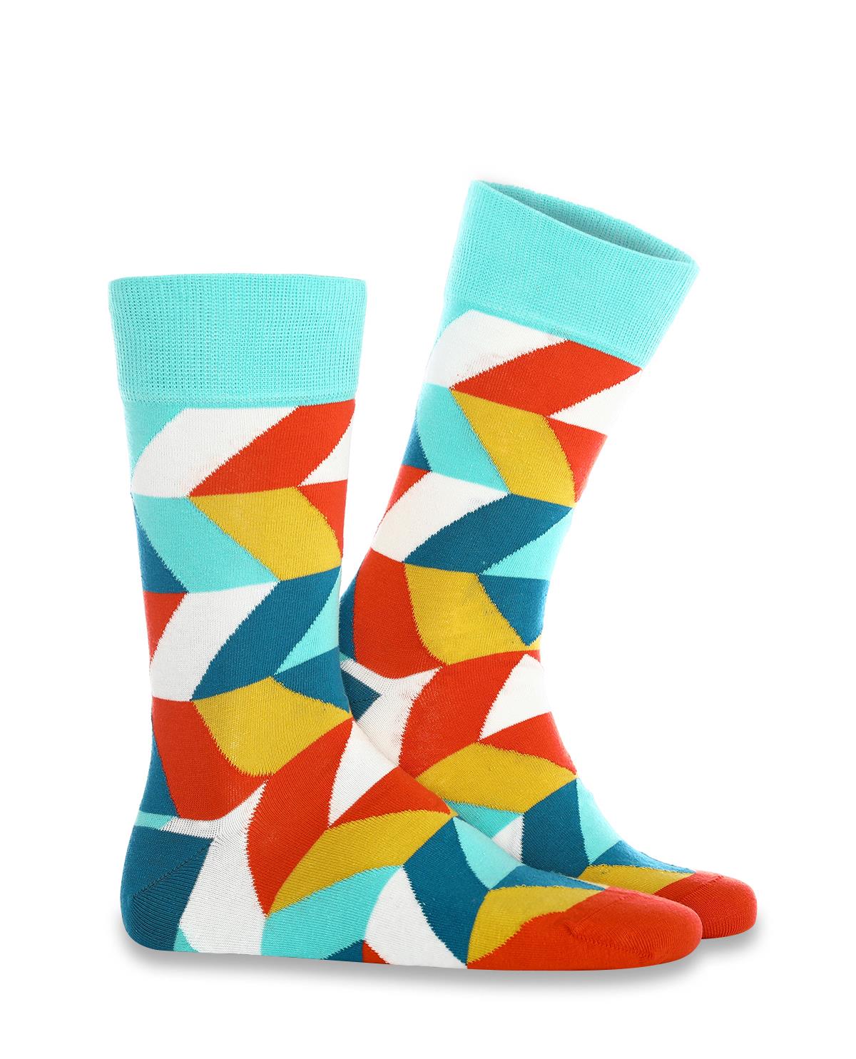 Renkli Geometrik Şekil Desenli Erkek Soket Çorap