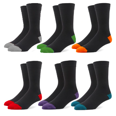 Renkli Topuklu Siyah Erkek Çorap (%75 Pamuk)