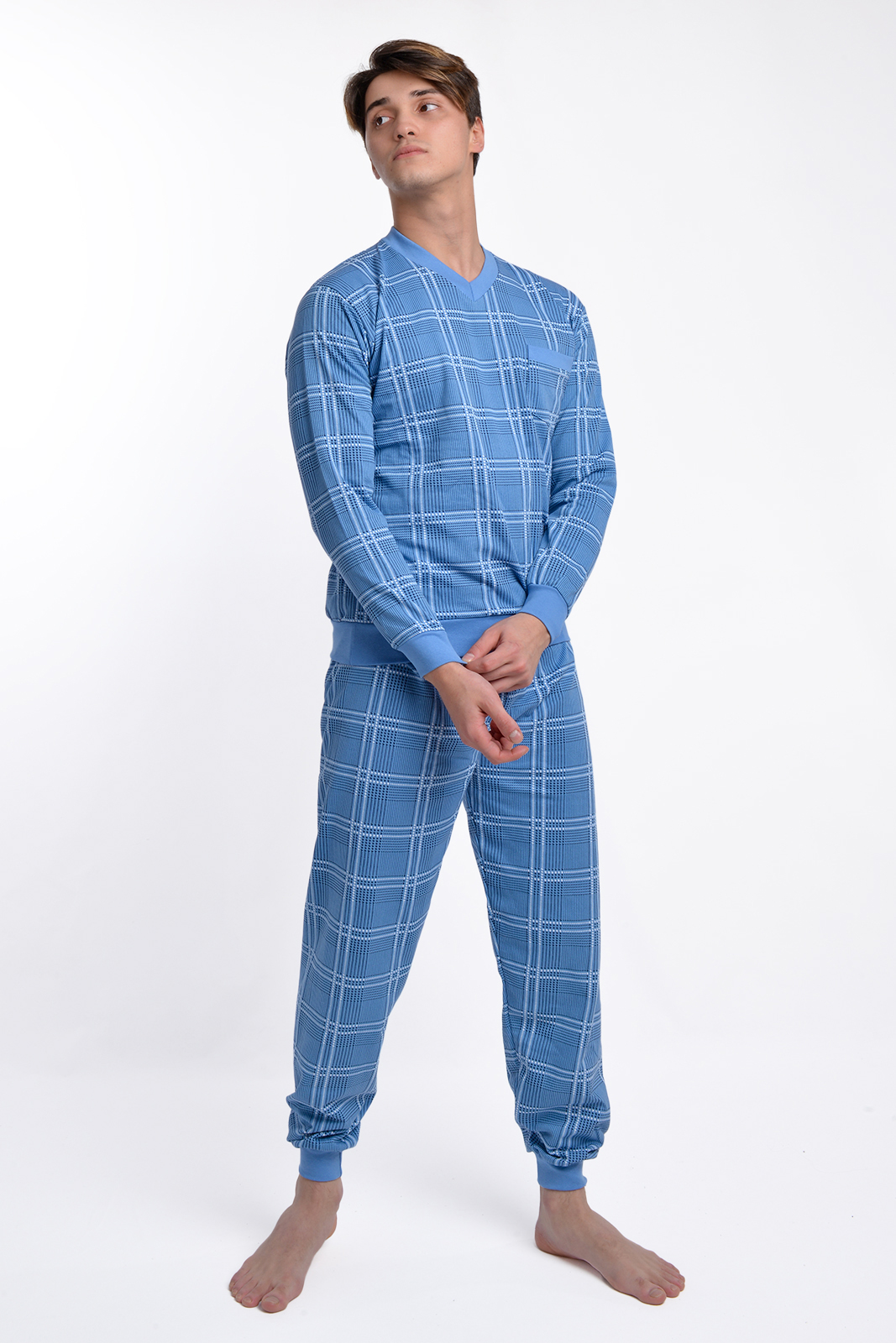 Aysun Tekstil Kışlık V Yaka Manşetli Erkek Pijama Takım