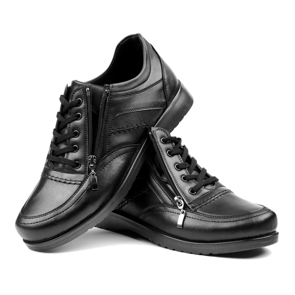 Bağcıklı ve Fermuarlı Siyah Erkek Ayakkabı ( Ev Terliği Hediyeli)