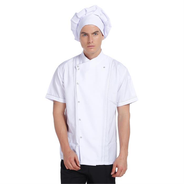 Aşçı Ceketi Gümüş Biyeli Beyaz T Model