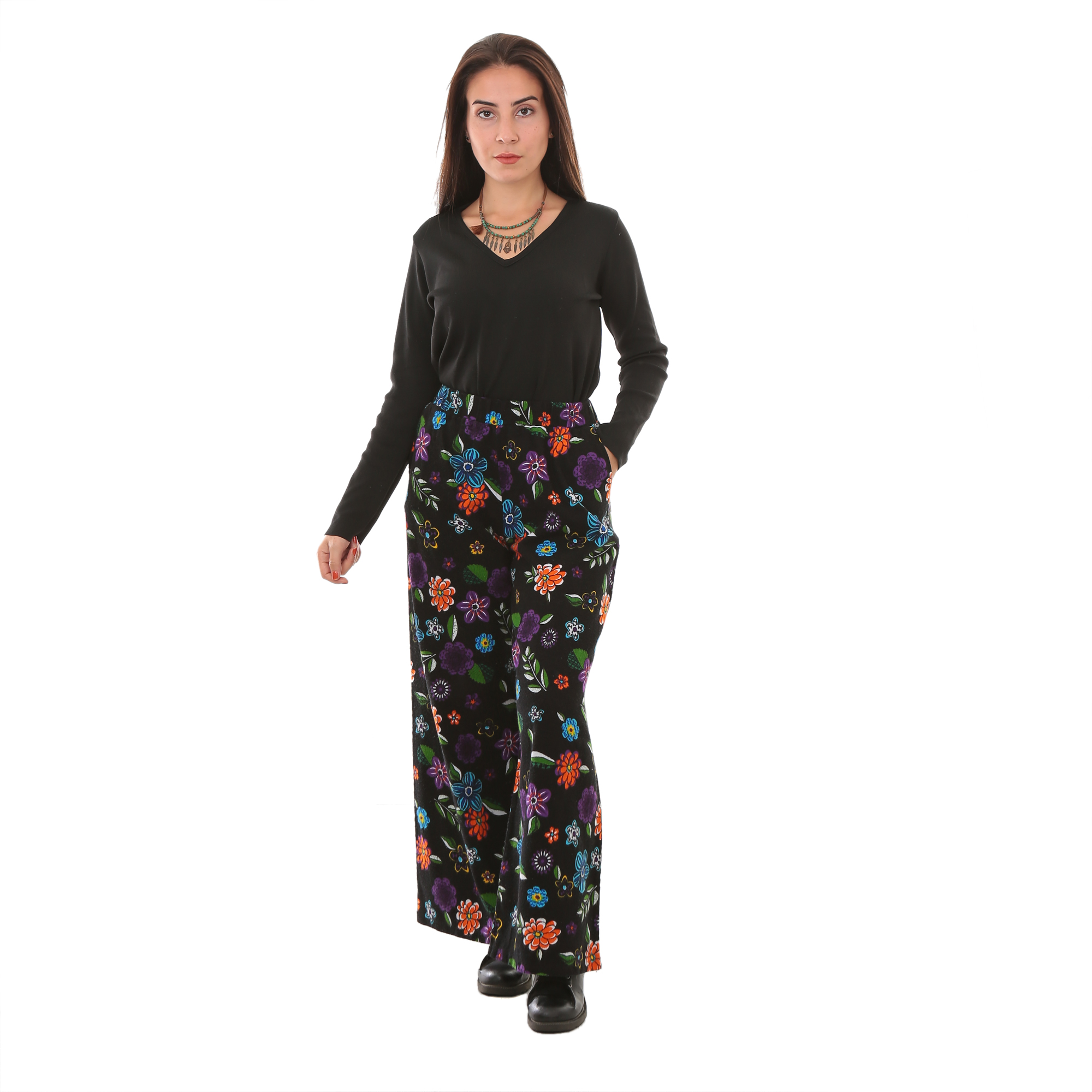 Kadın Pazen Divitin Kumaş Bol Paça Etnik Model Pantolon