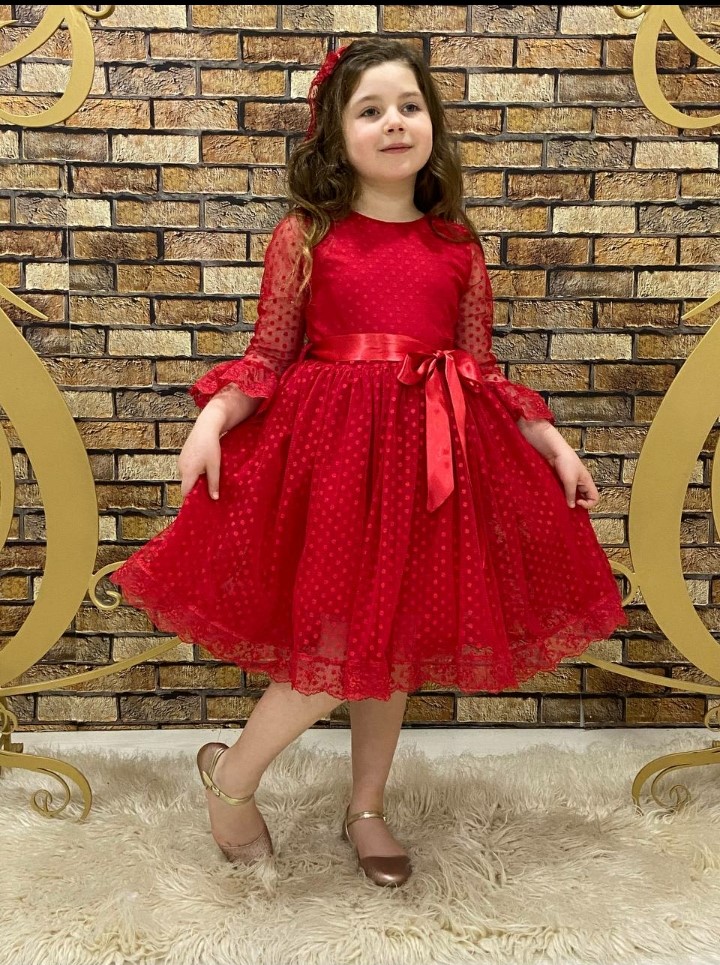 Kız Çocuk Kırmızı Dantelli Abiye Elbise