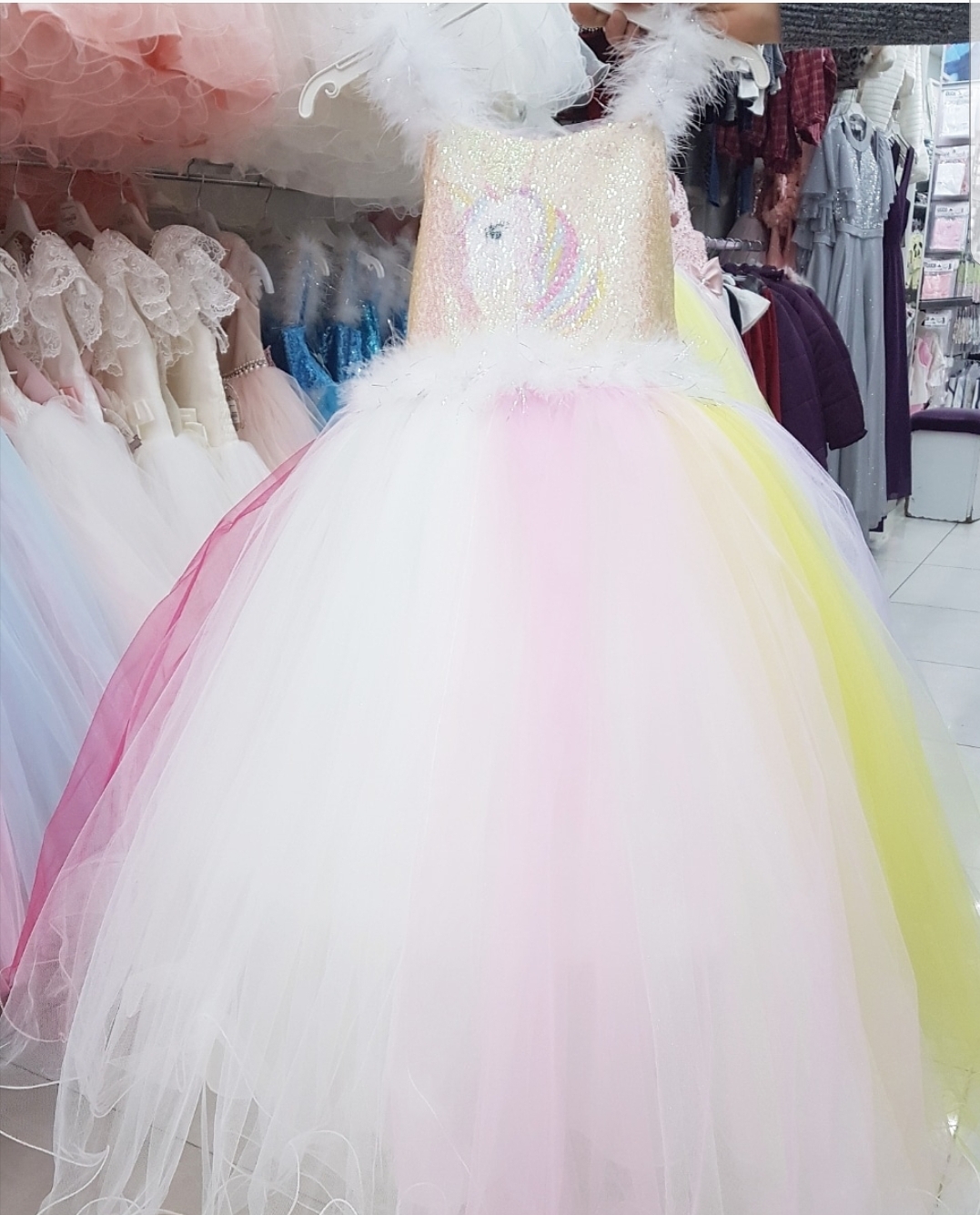 Unicorn Kız Çocuk Elbise Gelinlik Doğumgünü Kostüm Gelinlik  3028