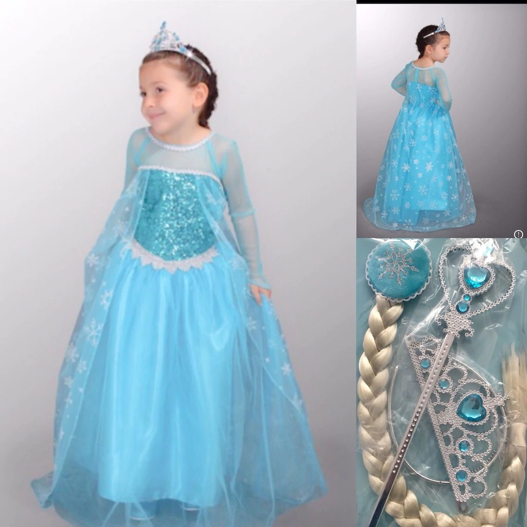 LADY LOU Elsa Frozen Kostüm Kız Çocuk Prenses Elbise