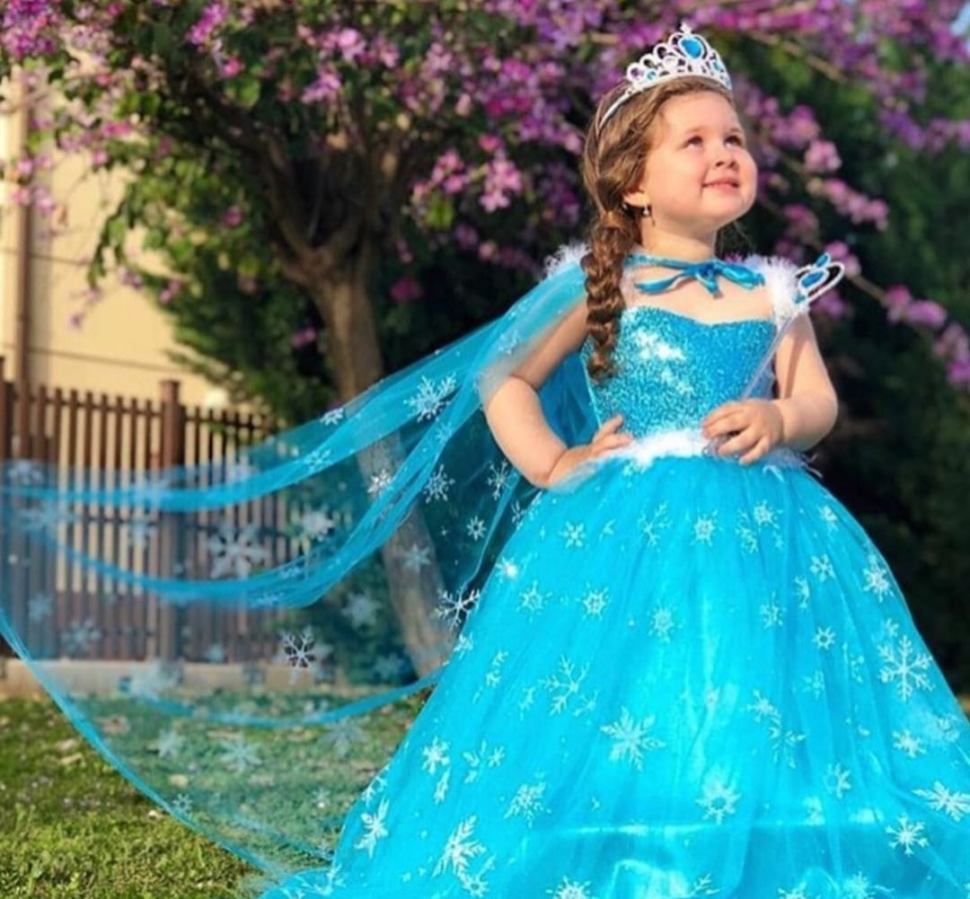 Elsa Kostümü Frozen Anna Simli Askılı Tarlatanlı Dogumgünü Party