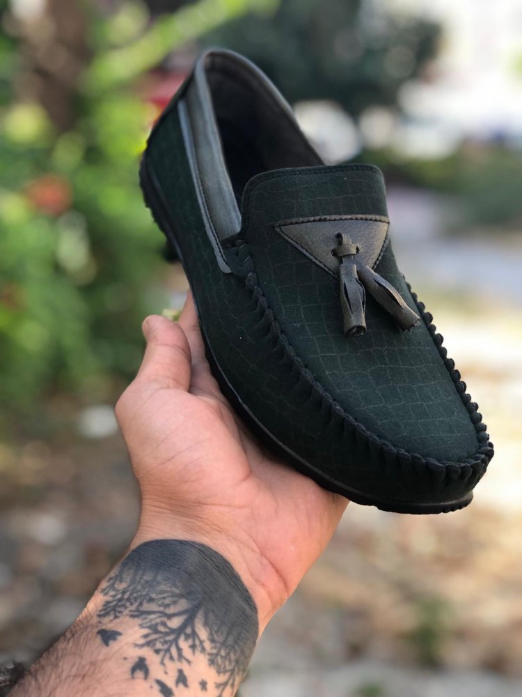 By Falcon Rock Yeşil Püsküllü Süet Klasik Erkek Ayakkabı