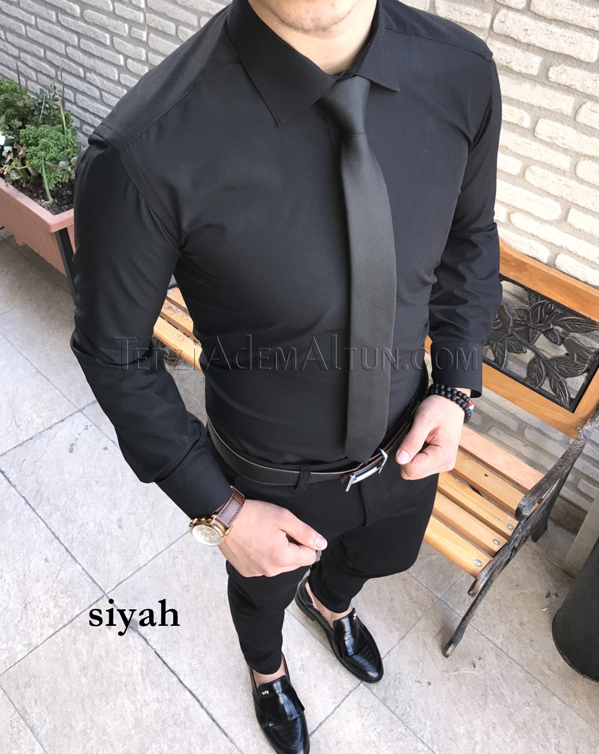 Erkek gömlek clasik fit kesim takim elbise içi Siyah T144