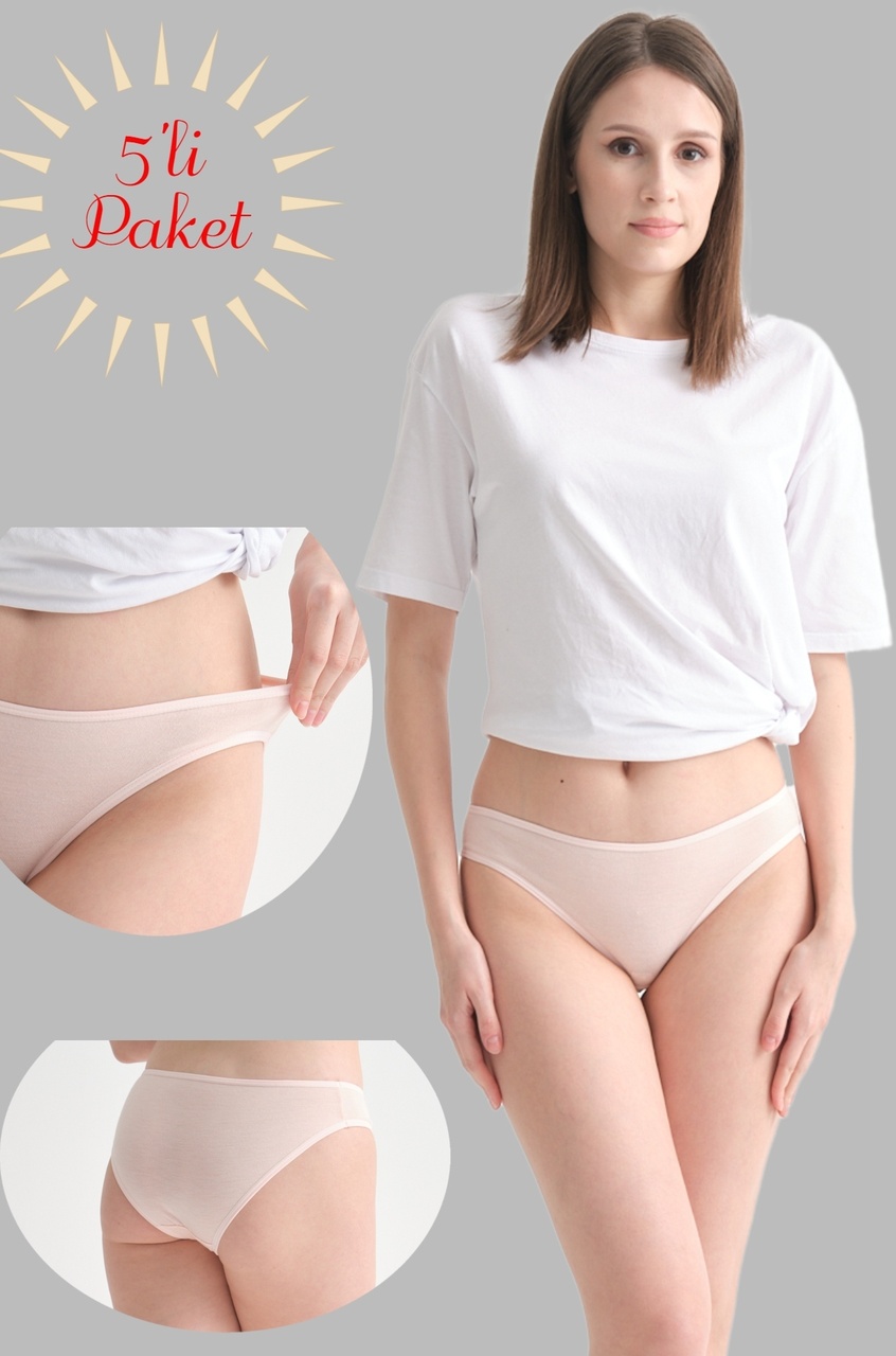 Kadın Somon 5'li Paket Pamuk Likralı Bikini Külot