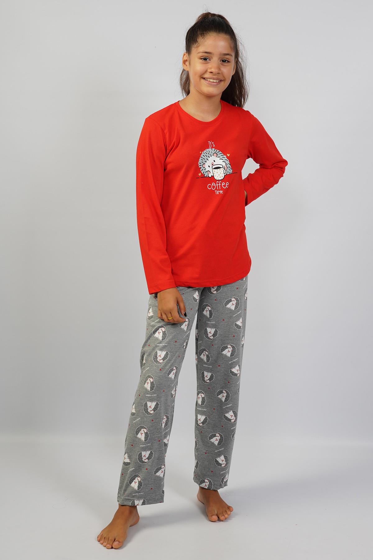Espuar Genç Kız ve Çocuk Coffee Time Kirpi Desenli Pijama Takımı