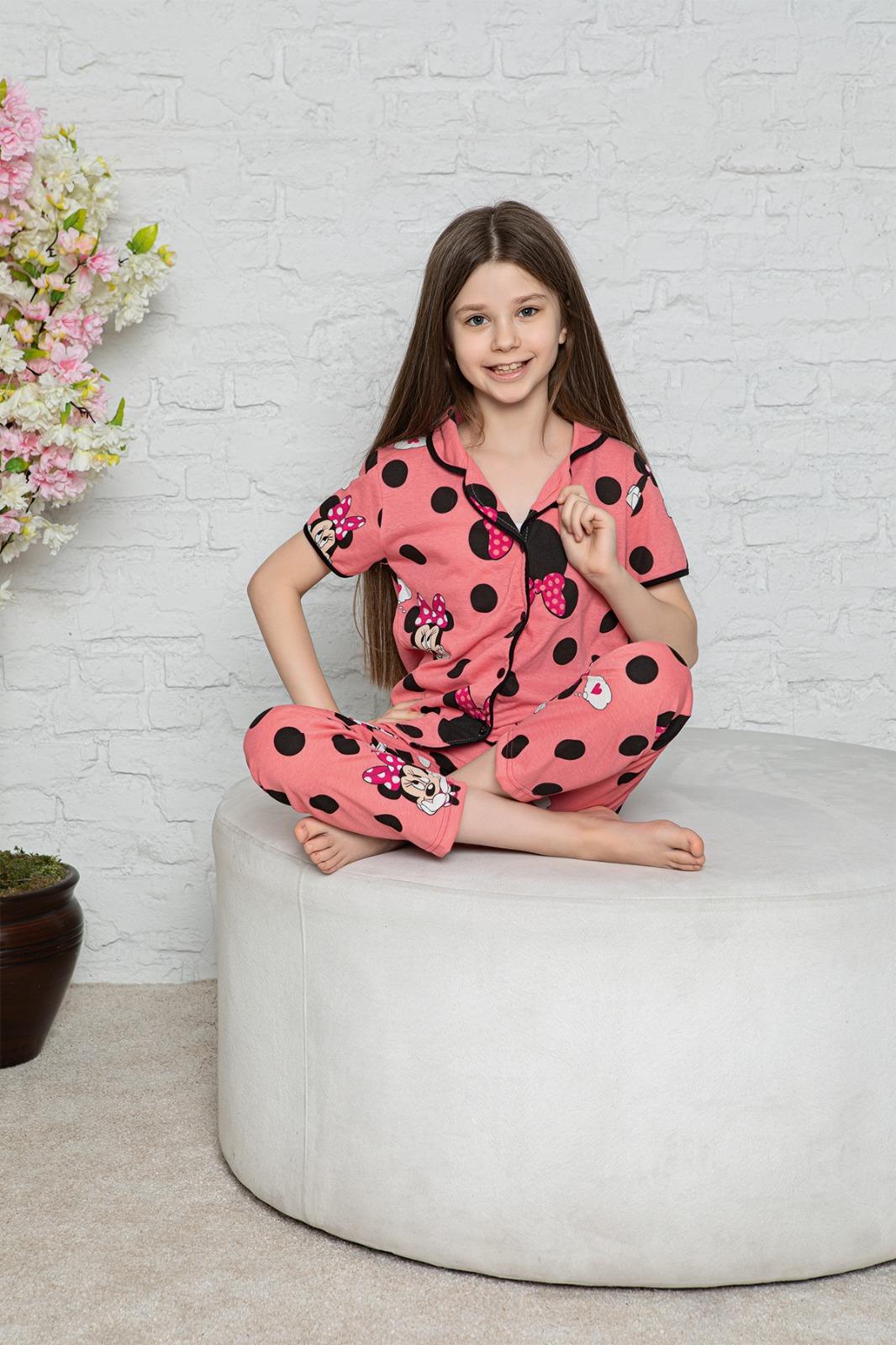 Nar Çiçeği Kız Çocuk Minnie Dijital Baskılı Düğmeli Pijama Takım
