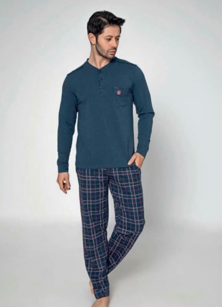 Erkek Uzun Kollu Kareli Pijama Takımı Akare 388