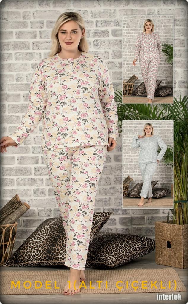 Büyük Beden Anne Pijama Takımı Bayan Geniş Penye Pijama