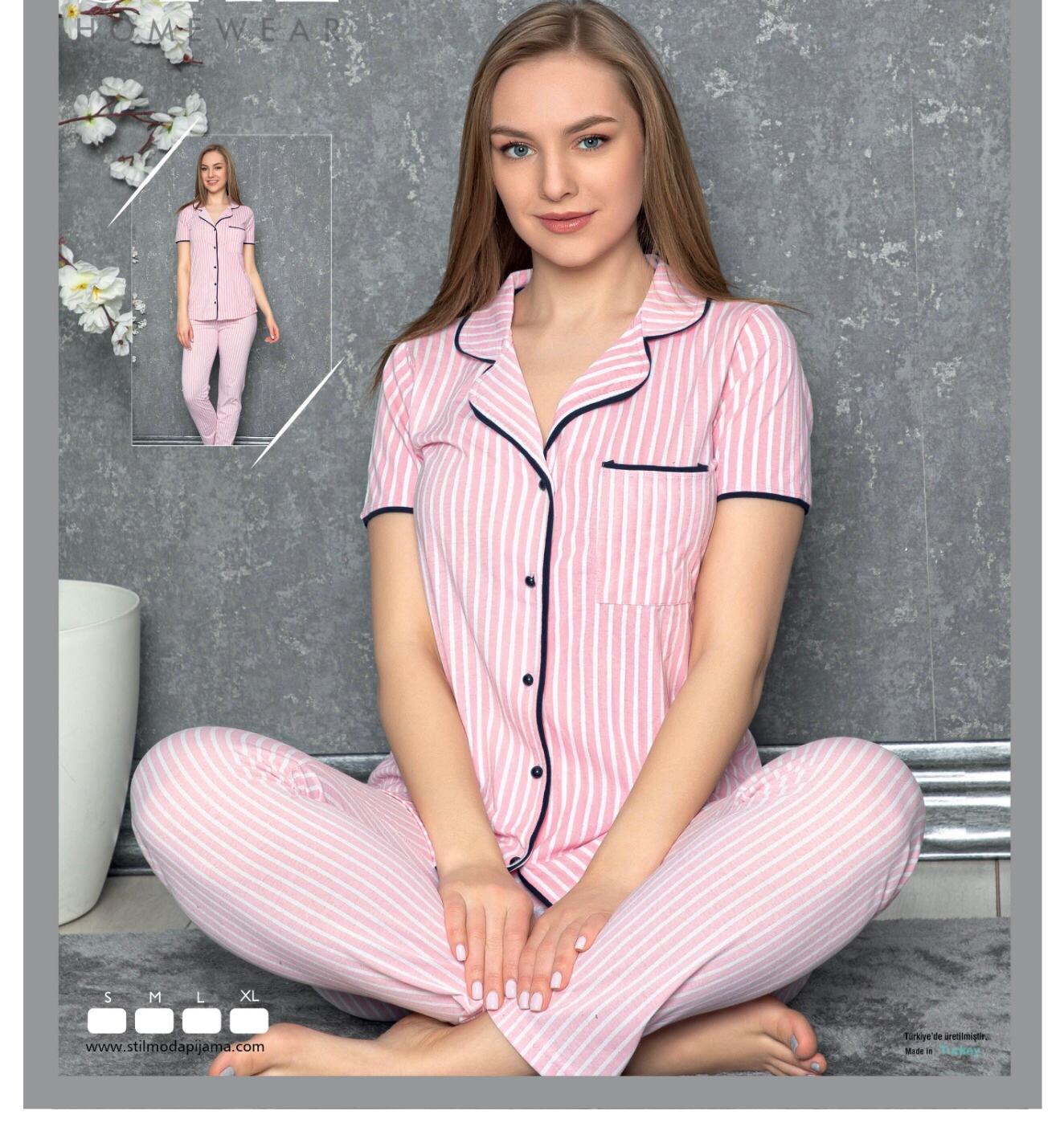 Yeni Sezon Kısa Kollu Düğmeli Kadın Pijama Takımı 3 Farklı Model