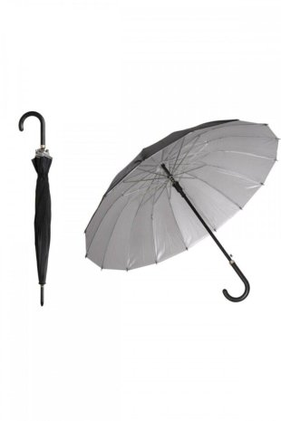 ModaLucci 16 Telli Dışı Siyah İçi Gümüş Renk Unisex Şemsiye