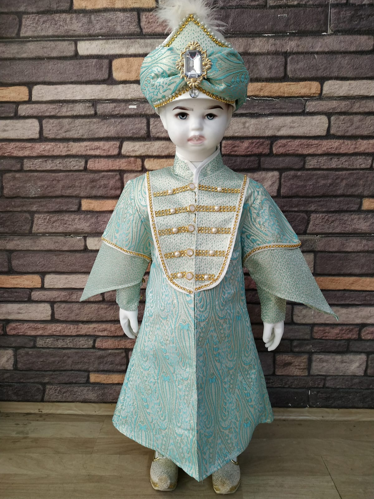 (2-10 Yaş) Turkuaz Boncuklu Şehzade Model Sünnet Kıyafeti