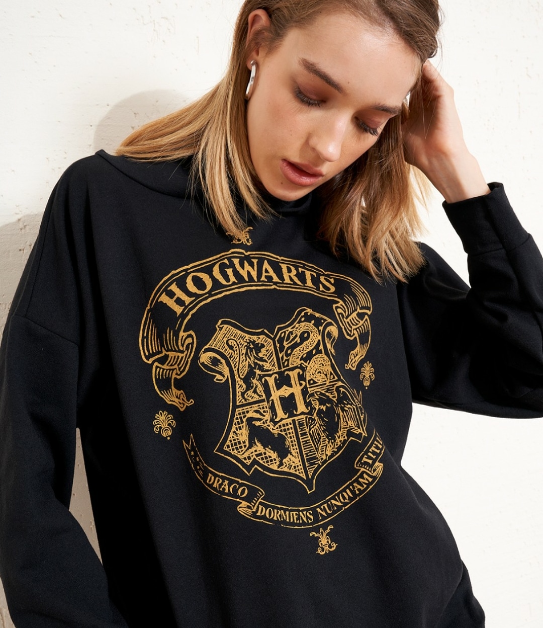 Kadın Kapüşonlu Hogwarts Baskılı Sweatshirt