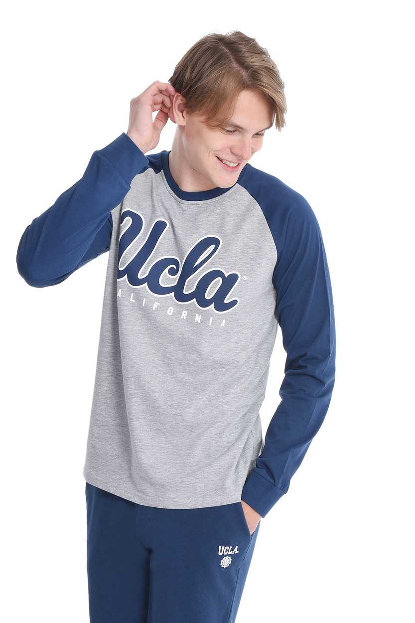 UCLA Gri Bisiklet Yaka Baskılı Erkek Sweatshirt