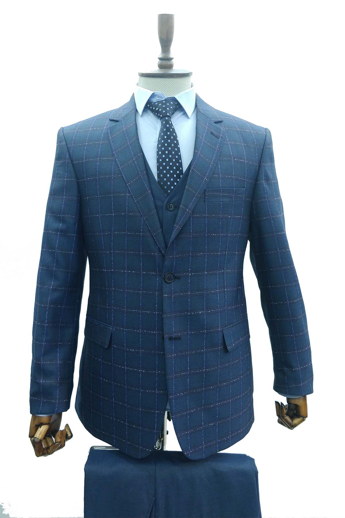Seğmen Giyim Yelekli 4 Drop Parlament Mavisi Takım Elbise Klasik
