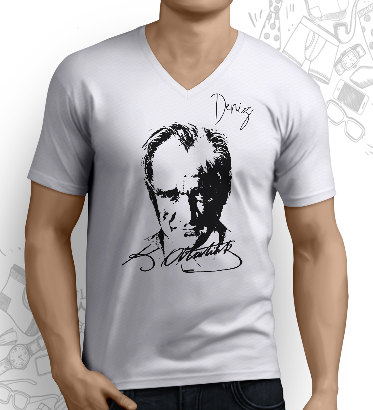 Atatürk Baskılı Tişört (V Yaka)