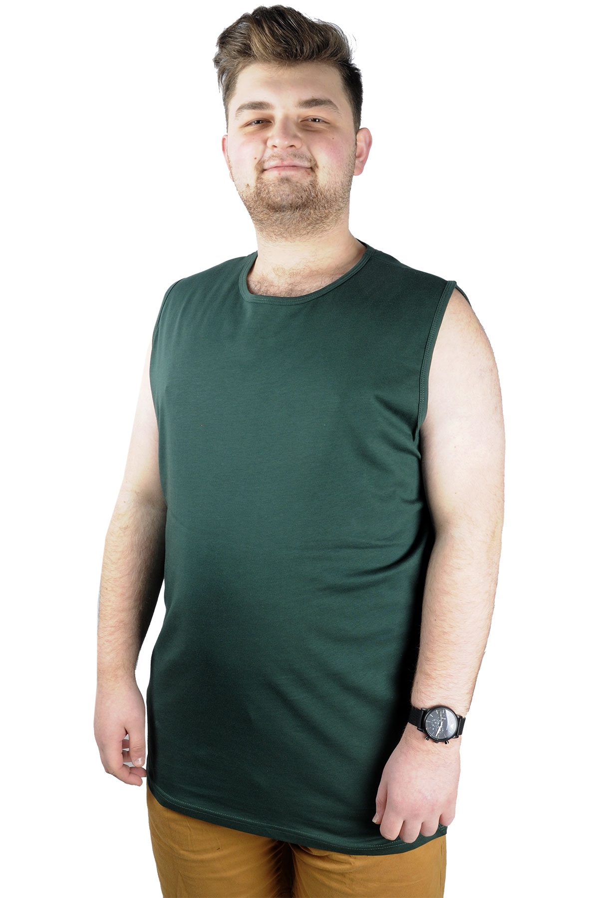 ModeXL Battal Beden Erkek Kolsuz Tshirt Düz 20003 Nefti