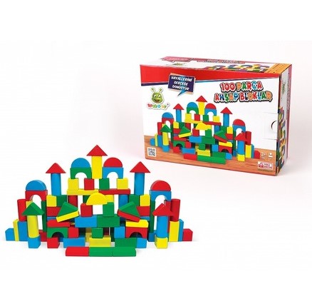 Woodoy Ahşap Oyuncak 100 Parça Eğitici Renkli Bloklar