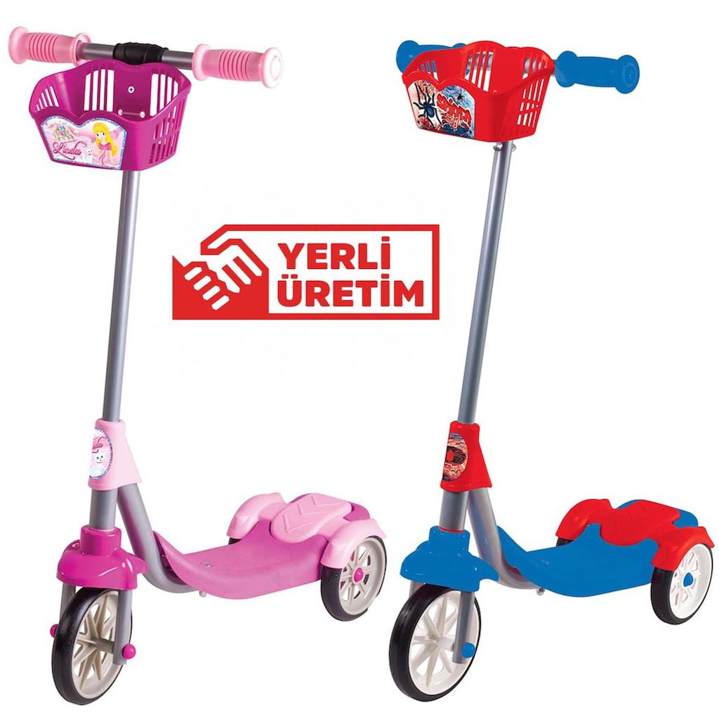 3 Tekerlekli Frenli Sepetli Erkek ve Kız Çocuk Scooter