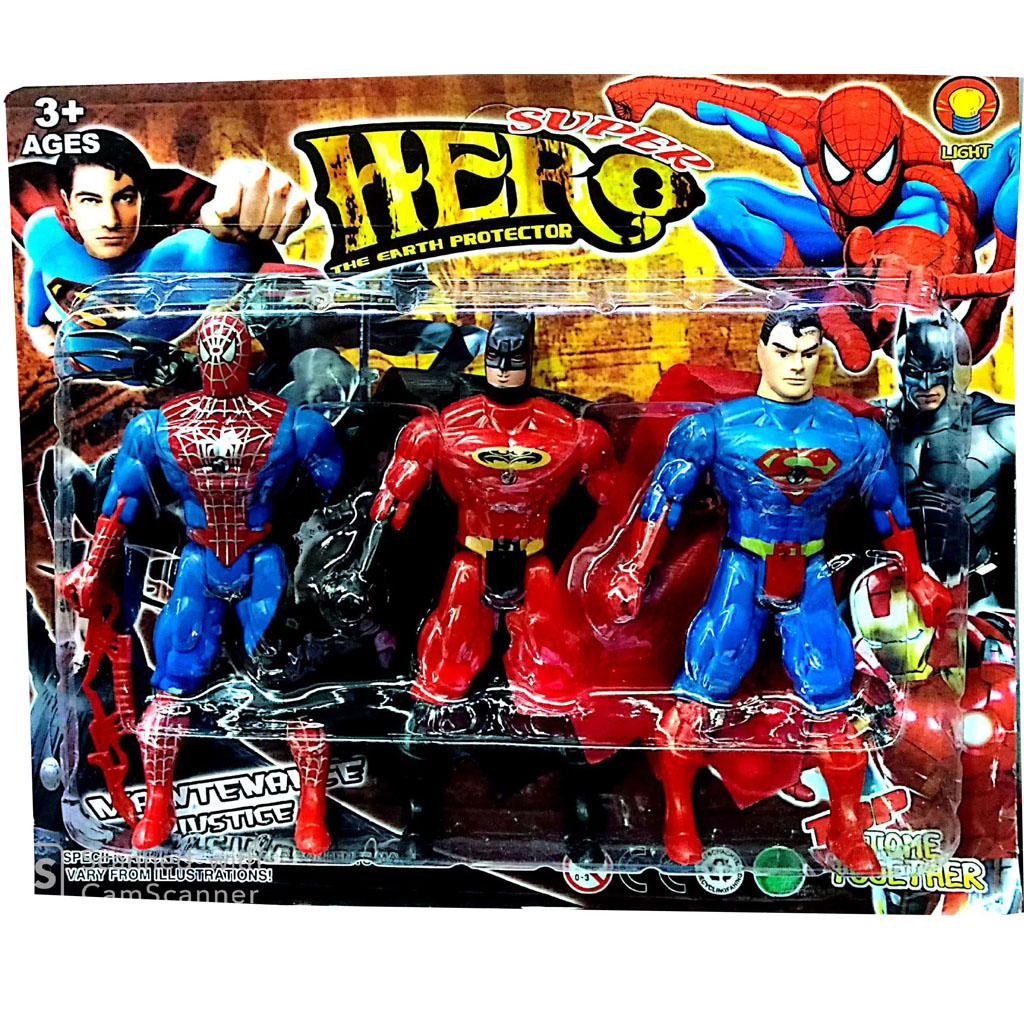 3'lü Set Işıklı Batman, Superman, Spiderman Karakter Oyuncak 17cm