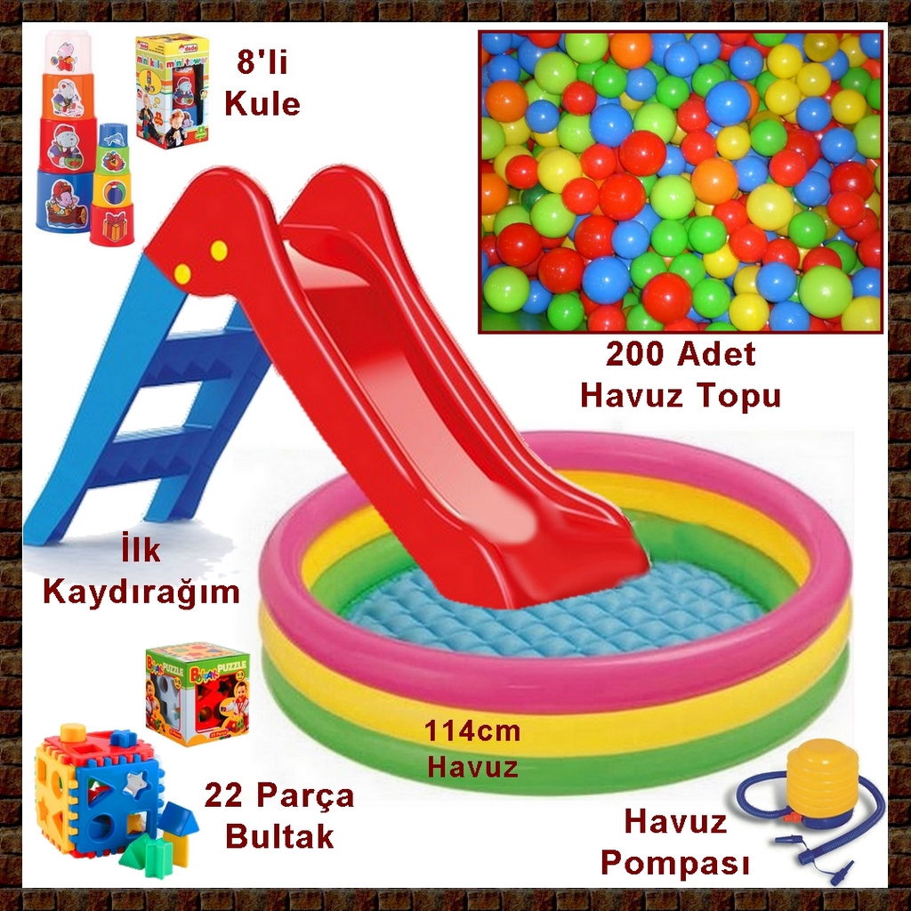 233 Parça Kaydıraklı Çocuk Oyun Havuzu Seti Renkli Havuz Topları