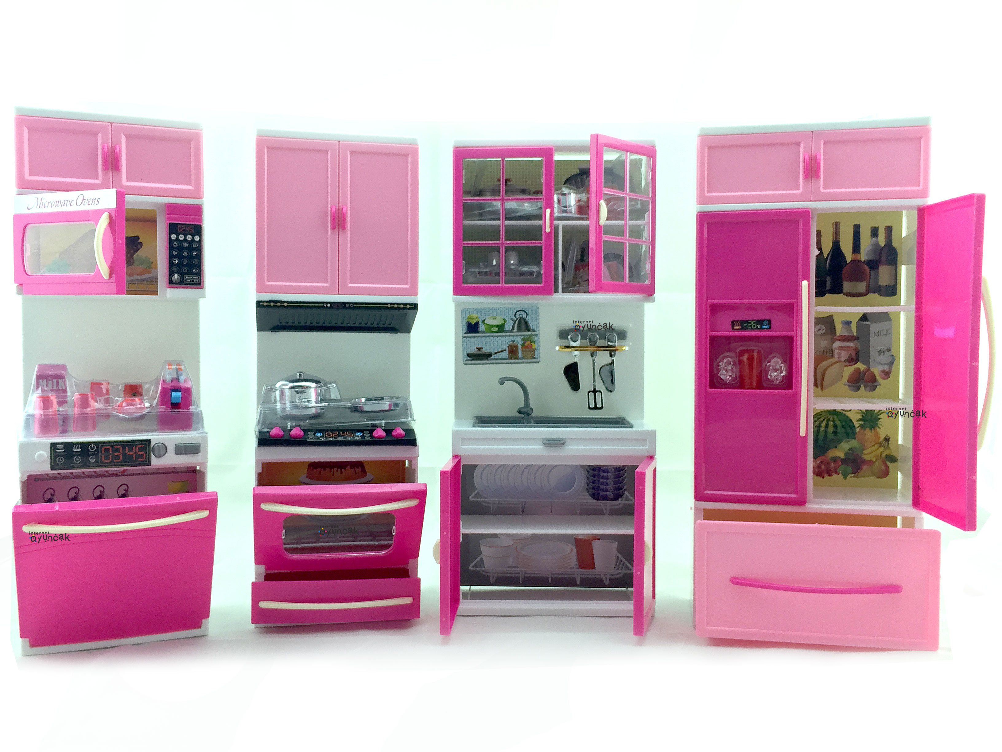 My Happy Kitchen Sesli Işıklı Buzdolabı Oyuncak 4'lü Mutfak Seti