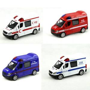 Sesli Işıklı Mercedes Metal Ambulans-Polis-itfaiye-Jand1/30 Ölçek