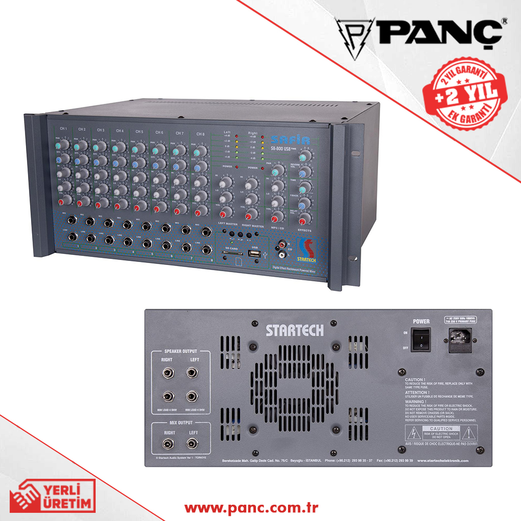 Pe-Str-S8800Usb 2X400W 8 Kanal Küp Mikser Amplifikatör