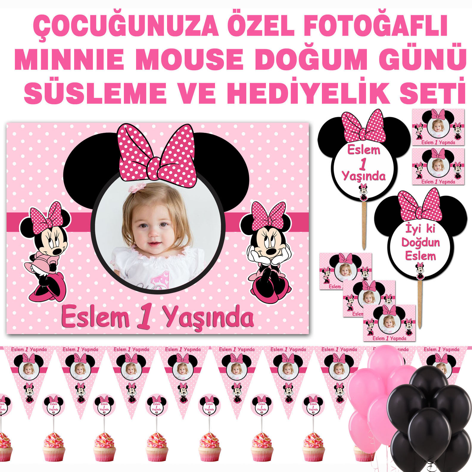 Minnie Mouse Doğum Günü Süsleme Hediyelik Seti Kod6019