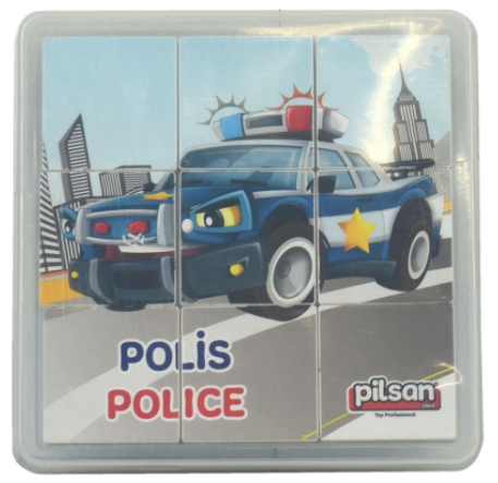 PİLSAN Çocuklar İçin Oyuncak Taşıtlar Puzzle Set (Polis)