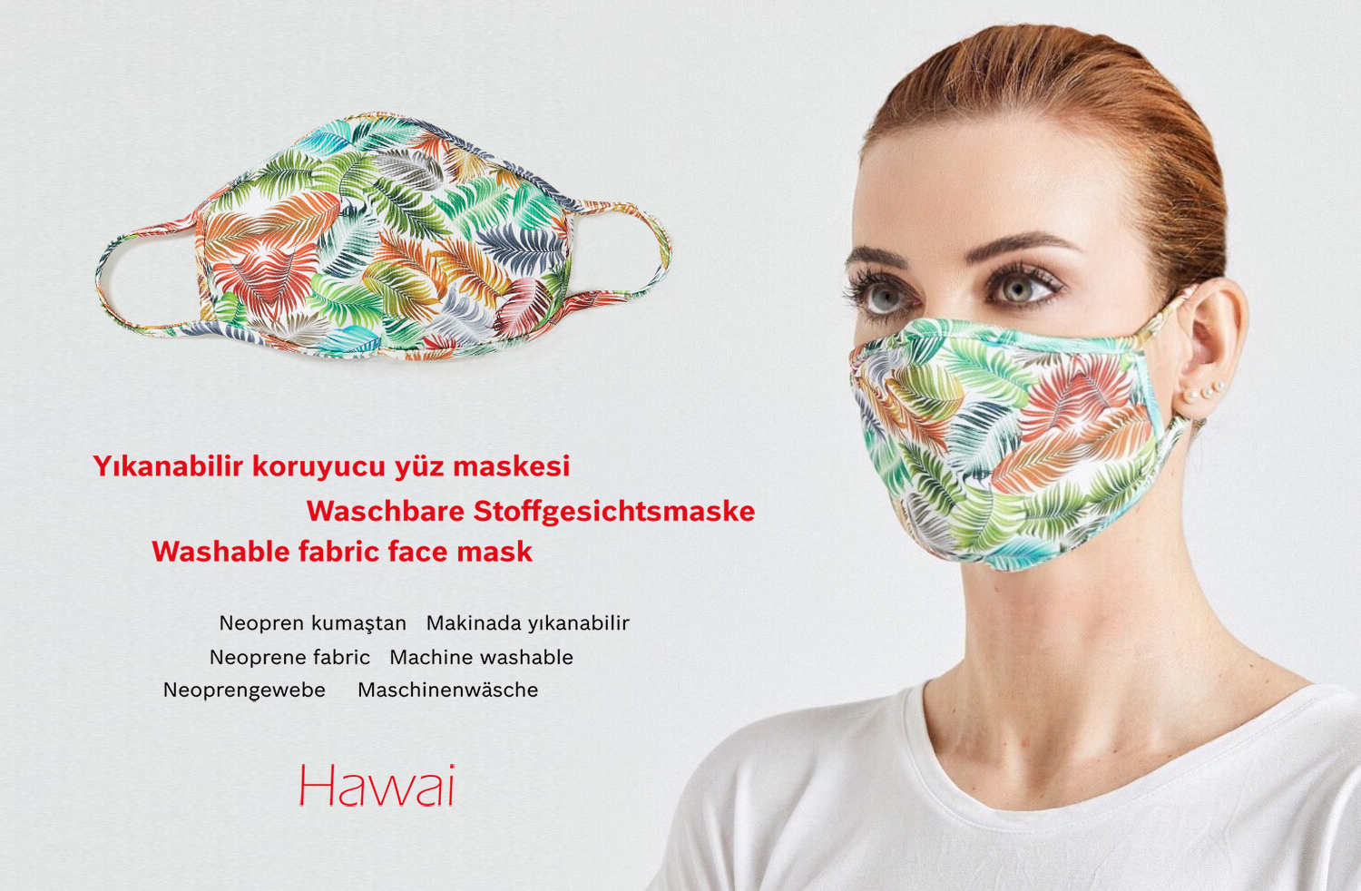 Yıkanabilir Neopren Kumaş Desenli Maske Hawai