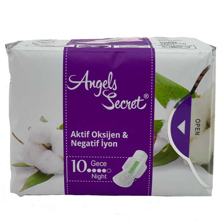 Angels Secret Aktif Oksijen ve Negatif İyon Gece Hijyenik Ped 10'lu