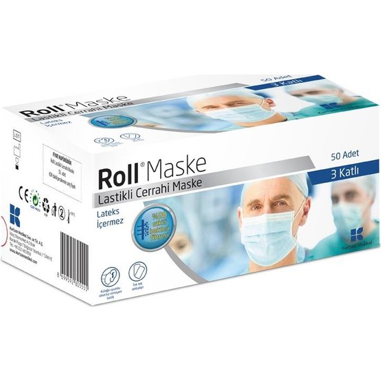 Roll Maske Steril 3 Katlı Lastikli 50 Adet