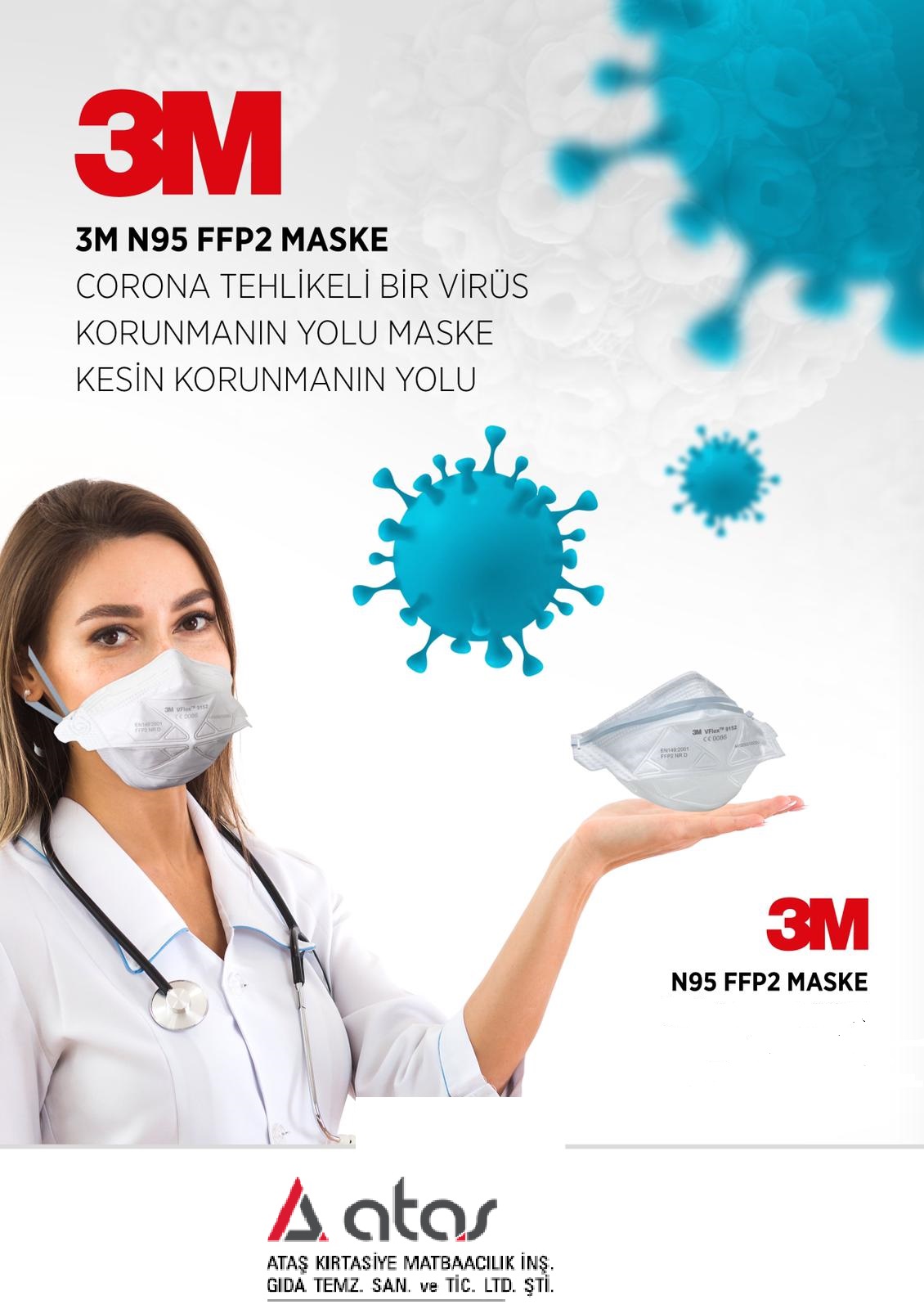 3M Maske N95 Ventilsiz Virüs Maskesi 09152E (10 ADET)