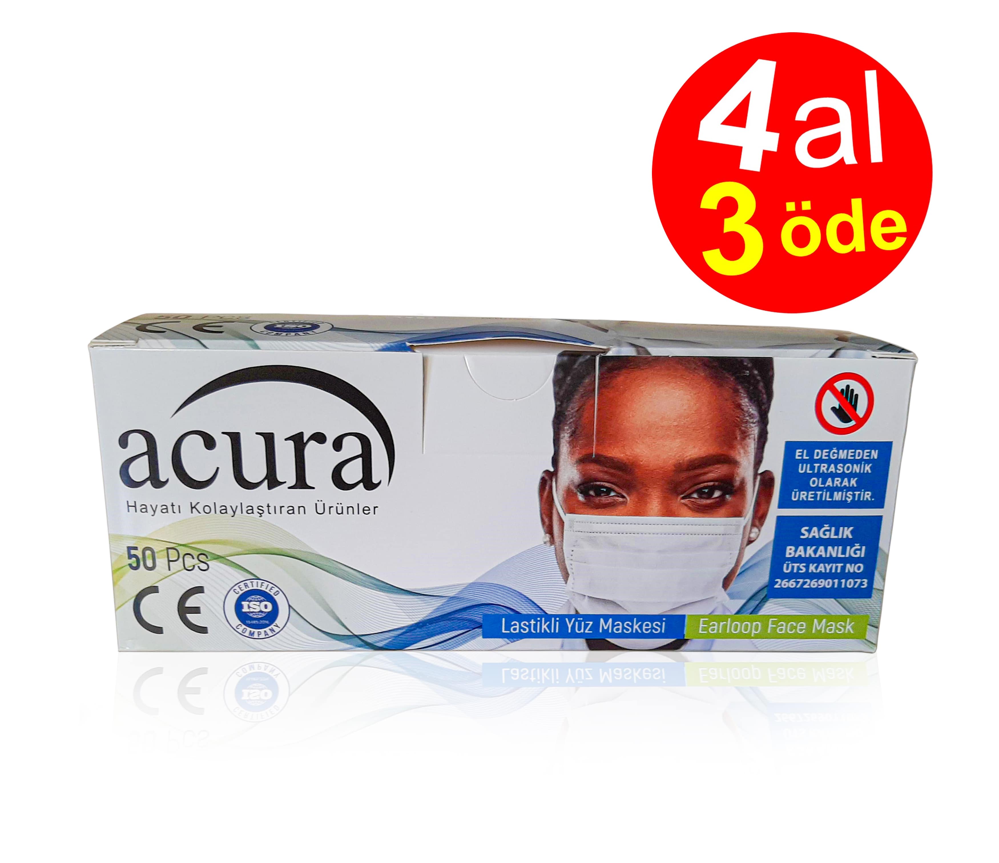 ACURA 3 Katlı Burun Telli Full Ultrasonik Cerrahi Maske 50 Adet