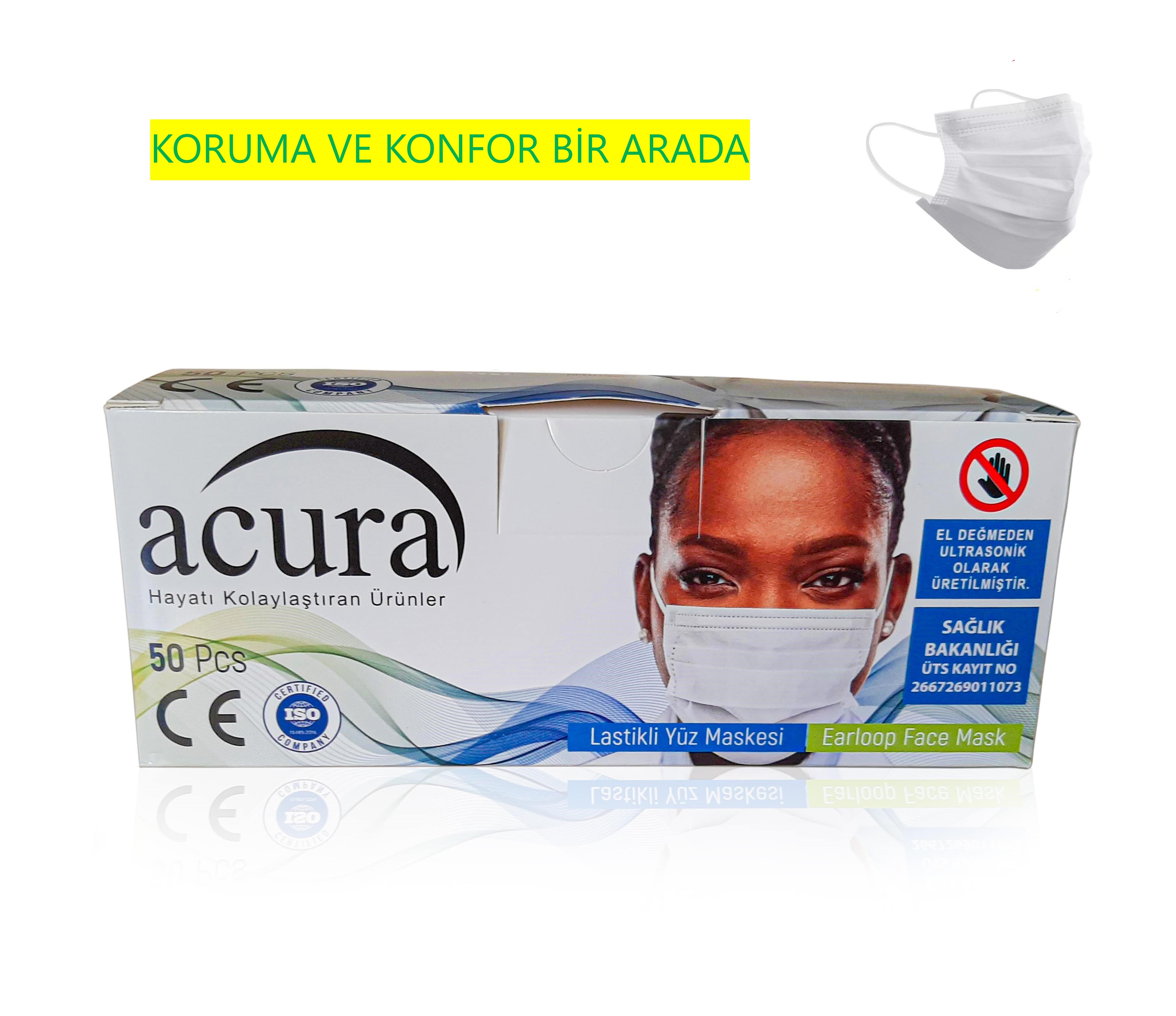 ACURA 3 Katlı Burun Telli Full Ultrasonik Cerrahi Maske 50 Adet