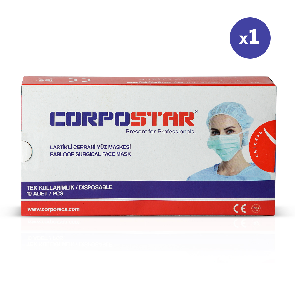 Corpostar Tek Kullanımlık Cerrahi Maske Telli 3 Katlı 1 Paket