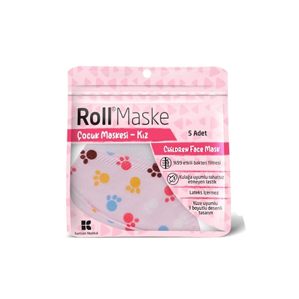 Roll Çocuk Maskesi 5'li Paket (Kız)
