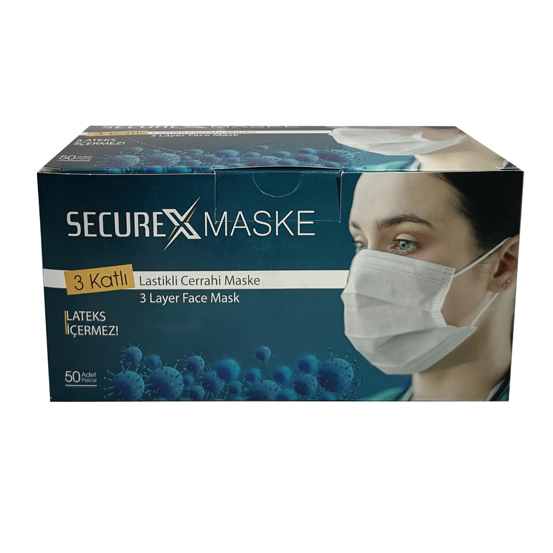 Securex 3 Katlı Burun Telli Yüksek Filtre Cerrahi Maske