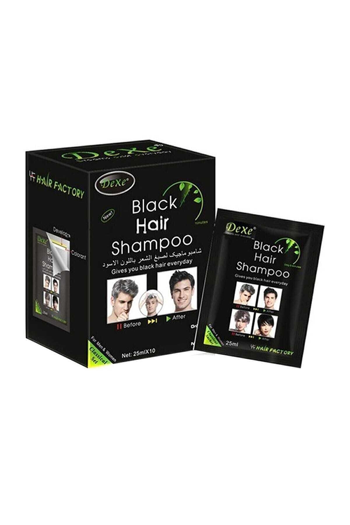 Dexe Black Hair Shampoo 25 ml X10 Beyaz Saç Kapatıcı Siyah Boya